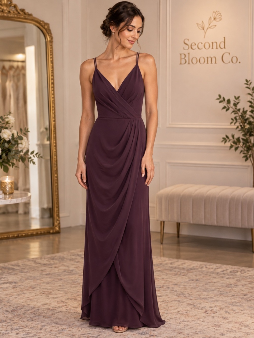 David’s Bridal Purple Draped Maxi Dress Size 10 💛B1G2 FREE💛